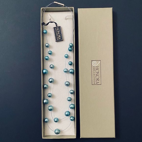 Honora Double-Stranded Aqua Blue Floating Pearl Necklace, NWT - Picture 6 of 7